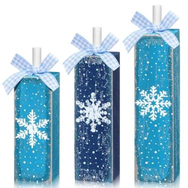 Imagem de Amyhill 3 peças de decorações de mesa de inverno placas de bloco de madeira de Natal rústico mesa de inverno centro de mesa decorativa decoração de Natal bandeja em camadas para festas de fim de ano
