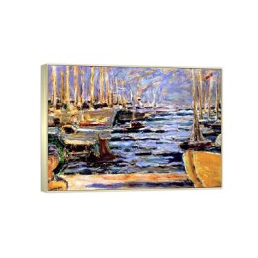 Imagem de BMZFYBS Impressão em tela famosa pintura - imagem de arte de parede de paisagem - barcos - pôster de moldura prata para decoração de casa 50 x 70 cm 20 x 27 pol