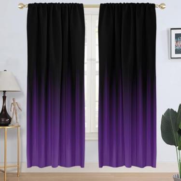 Imagem de AAtter Cortina de janela roxa e preta extralonga larga grande alta abstrata ombré gótica mulher menina moderna simples sala de estar quarto varão bolso drapeado tecido de tratamento 1 par, 132 cm L x