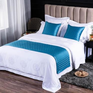 Imagem de Cachecol de cama de hotel de algodão rômbico protetor de cama toalha de cama macia de luxo para quarto de casamento colcha decorativa para quarto de casamento solteiro tamanho king azul ||apenas 1