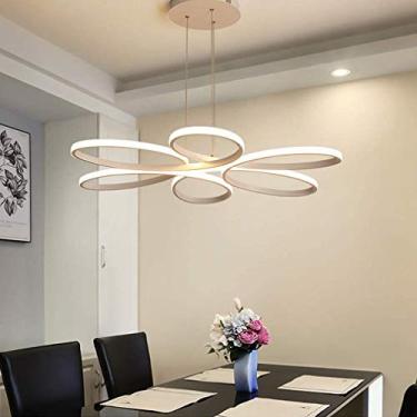 Imagem de Luminária pendente LED regulável, branca, para sala de jantar, mesa de jantar, luminária suspensa com controle remoto, design floral, lustre redondo moderno para estudo, escritório, quarto,