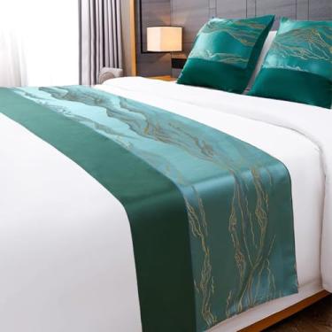 Imagem de Cachecol de corredor de cama de hotel, decoração moderna, luxuosa, leve, macia, proteção de cama microfibra simples, toalha de cama para solteiro, queen, tamanho king, verde, apenas 2 fronhas 50 x 50