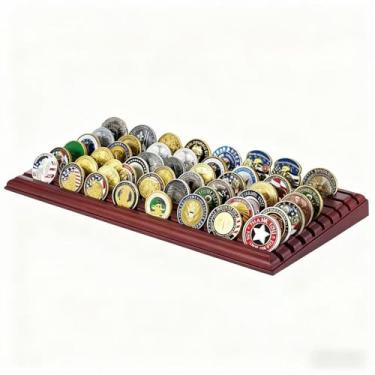 Imagem de Harloon 6 Row Challenge Coin Display Stand Challenge Coin Stand Case Holds 42 Coins Solid Wood Holder Rack for Desk(Brown)