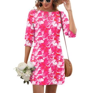 Imagem de Vestido LUYAA Vacation 2025 rosa floral de manga 3/4 para mulheres