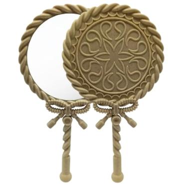 Imagem de Espelho de Mao, Kit 2 Espelhos de Mão Laço Princesa Maquiagem Vintage Provençal, Escolha Cor Na Variação(BEGE)