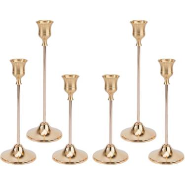 Imagem de DICOSMETIC 6 peças, 3 tamanhos, castiçais, castiçais, castiçais, vintage, metal, vintage, mesa, sala de jantar, centros de mesa, decorações para casamento, Natal, decoração de casa