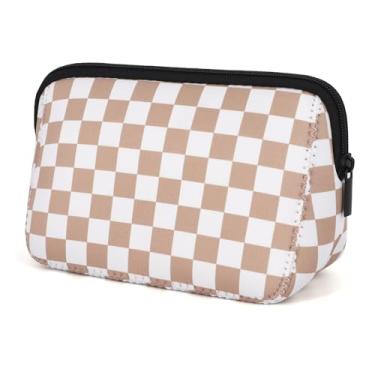 Imagem de AJLTPA Bolsa de cosméticos à prova d'água de neoprene com zíper bolsa de viagem portátil de higiene pessoal bolsa organizadora para mulheres e meninas, Tabuleiro de xadrez leve, Tabuleiro de xadrez
