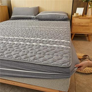 Imagem de Lençol de cama com bolso profundo resistente para colchão queen, protetor de colchão de algodão acolchoado, capas de colchão de treliça para apartamentos de quarto masculino, cinza 1 150 x 200 cm
