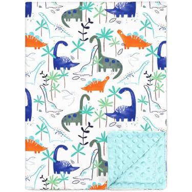 Imagem de Nialnant Cobertores de bebê para meninos, cobertores infantis de dinossauro para meninos, cobertor de camada dupla com lã pontilhada, cobertor para cama de recepção, carrinho de bebê, presente de