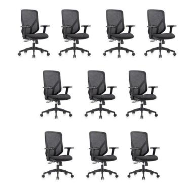 Imagem de Conjunto 10 Cadeiras Para Escritório Alpha Giratórias Diretor Com Braços Ajustáveis Preto
