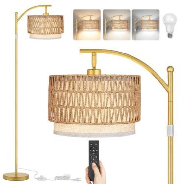 Imagem de Lámpara de Pie ROTTOGOON Arco Dorado con Pantallas Dobles de Ratan y L