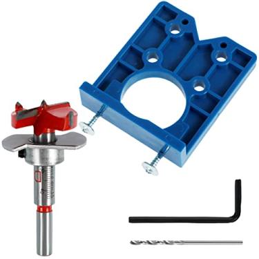 Imagem de [-] Dobradiça de porta oculta de 35 mm Gabarito ajustável para porta de armário localizador abridor de orifício com broca de torção trava precisa guia de perfuração de cavilha para instalação de porta