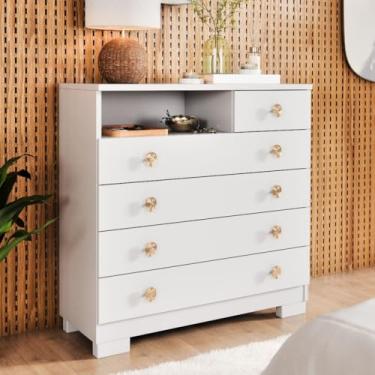 Imagem de Cômoda 5 Gavetas Para Quarto Adulto Multiuso (Branco)