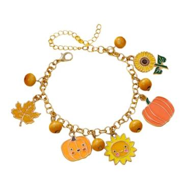 Imagem de MMIUAEG Pulseira de Dia de Ação de Graças Abóbora Peru Folha de Bordo Peru Esquilo Pinha Abóbora Pulseira Ajustável para Mulheres Joias de Outono e Férias, Medium, Zinco, Sem Pedra Preciosa