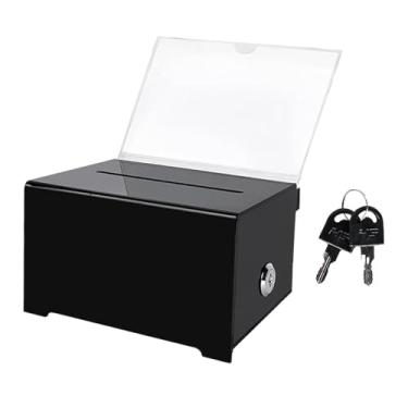 Imagem de KiBcsLic Caixa de doação de acrílico com 2 chaves, organizador de armazenamento, caixa de sugestões, recipiente de armazenamento para escritório, bar, 16cmx12cmx10cm