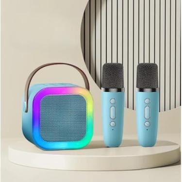 Imagem de Karaoke Infantil Portátil com 2 Microfones Recarregável e Modos de Voz Divertidos - Diversão Musical para Crianças! (Azul)