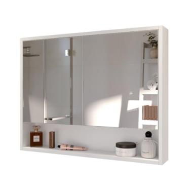 Imagem de Armário Banheiro com Espelho, Armário de Banheiro com Espelho Largura 68cm com Duas Portas Suspenso de Parede(Branco)