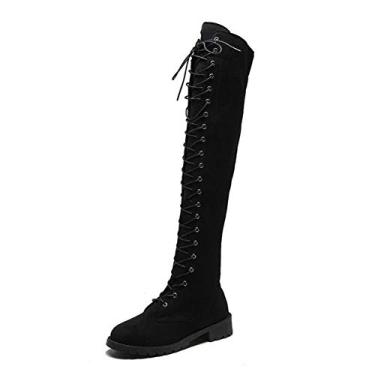Imagem de Bigfanshu Botas femininas acima do joelho 2021 moda feminina estilo romano sapatos quentes de inverno sexy e slim plus size, Preto, 39 BR