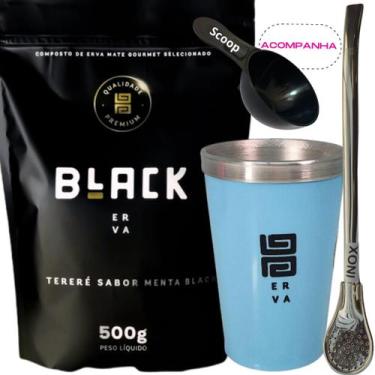 Imagem de Kit Tereré Black Erva Mate 500g+ Copo Alumínio Térmico AZUL + Bomba Tr