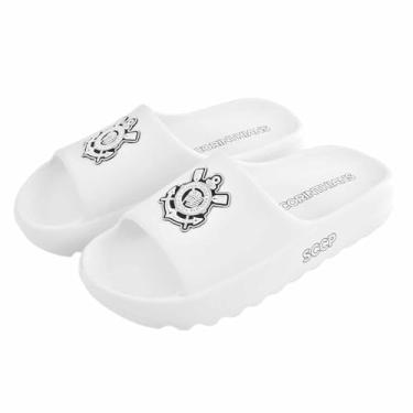 Imagem de Chinelo Slide Nuvem Unissex Licenciado Oficial Corinthians (Branco/Preto, BR, Adulto, Faixa Numérico, 33, 34)