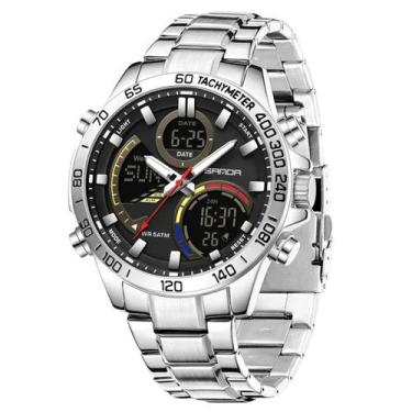 Imagem de Relógio militar masculino de luxo, aço inoxidável 6269 sanda, Prateado