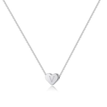Imagem de Turandoss Colar de coração de prata com inicial para mulheres e meninas – Colar delicado banhado a ouro branco 14K com pingente de coração com letra A-Z e alfabeto minúsculos colares de iniciais