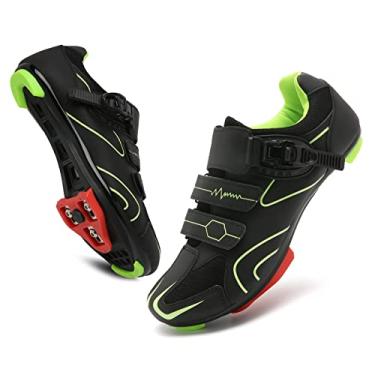 Imagem de Vicogn Tênis de ciclismo masculino feminino compatível com Peloton Indoor Bicycle Pedals Clip in Road Bike Shoes pré-instalado com Look Delta Cleats, Verde, 8 Women/6.5 Men