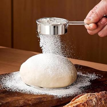Imagem de Peneira de farinha para assar, coador de aço inoxidável versátil durável peneira de malha fina portátil para triagem rápida de farinha de damasco açúcar em pó