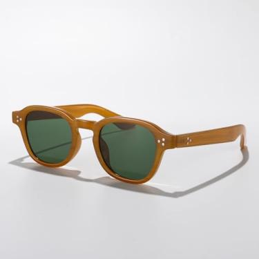 Imagem de Óculos de sol quadrados retrô para mulheres e homens, óculos de sol vintage com proteção UV, Armação âmbar/lente verde, Lens Width: 46 Millimeters