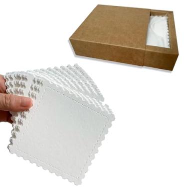 Imagem de 50 cartões postais criativos de papel aquarela, 300 g de polpa de algodão, bordas serrilhadas grossas de grão fino para ingressos DIY com carimbos destacáveis e certificados de presentes (quadrados