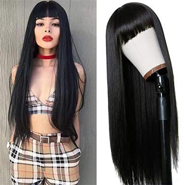 Imagem de Zhjvihx Peruca de Cabelo Feminina Preta, Leve, Macia, Elegante, Longa e Reta, Inodora Com Franja para Namorar e Cosplay