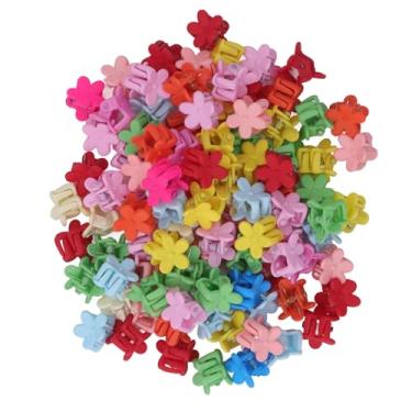 Imagem de Cryfokt 100pcs Mini Grampos de Garra de Cabelo Em Cores Vibrantes e Formas de Flores para Adorno Diário de Cabelo de Meninas, Plástico, Resina