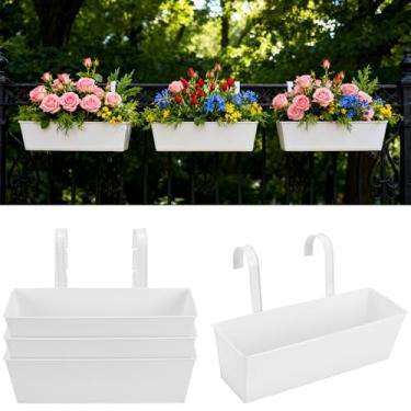 Imagem de TAICHEUT 4 vasos de flores para trilhos, caixa de plantação suspensa de 40,6 cm com ganchos removíveis, plantadores pendurados na varanda para deck, cerca, jardim e decoração de casa, branco