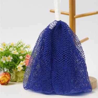 Imagem de Esponja de rede esfoliante africana, esponja de rede africana de nylon com nós, esponjas de banho esfoliantes corporais, esfregão corporal para banho, adequado para uso diário (azul escuro)