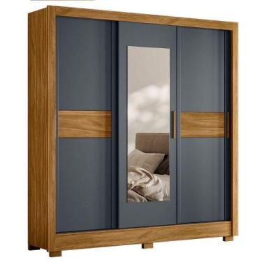 Imagem de Guarda Roupa Casal 3p Espelho 202 Cm Bahamas Freijo Cinza Moval - MOVA