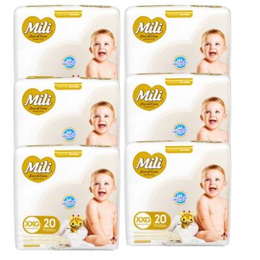 Imagem de Fralda Descartável Mili- Love&Care- Linha Premium- Tam XXG- 6 Pacotes c/ 20 (Total 120 fraldas)