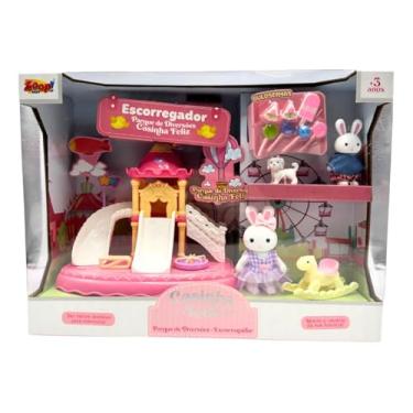 Imagem de Brinquedo Parque de Diversões Casinha Feliz, com Coelhinhos, Rosa e Branco, Infantil, Brinquedo para Crianças a partir de 3 Anos