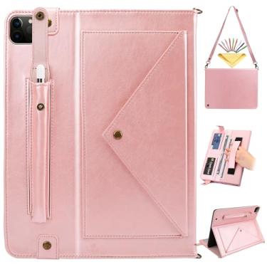 Imagem de UUcovers Capa tiracolo para iPad Air de 11 polegadas M3 2025/M2 2024 com suporte para lápis/alça de ombro/alça de mão/bolsos para cartão, carteira magnética de couro sintético com suporte fólio