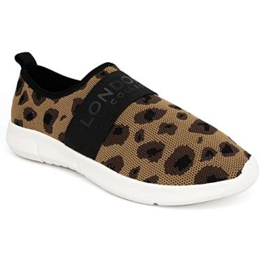 Imagem de LONDON FOG Kissia Tênis de corrida feminino moderno sem cadarço confortável, Leopardo, 36
