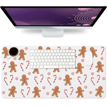 Imagem de Tapete de mesa de Natal de couro PU chapéu de Natal tapete de mouse pad vermelho inverno impermeável para jogos grande teclado antiderrapante tapete de escrita para escritório e casa