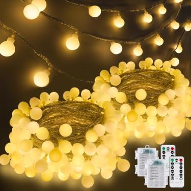 Imagem de LORRYTE Cordão de luzes LED operadas por bateria, pacote com 2 cordas de luzes operadas por bateria com controle remoto, total de 100 LEDs de 13,7 m, luzes de fadas com controle remoto para quarto