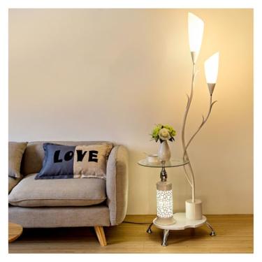 Imagem de Luminária de chão Candeeiro de pé com mesa, candeeiros controlo remoto regulável LED candeeiro, alto para sala estar e quarto(Branco)