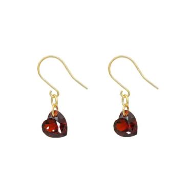 Imagem de Brincos femininos minimalistas de cristal de coração vermelho com pingente de prata esterlina 925 minúsculos pequenos CZ amuletos de coração de amor gancho de peixe pendurado brinco delicado