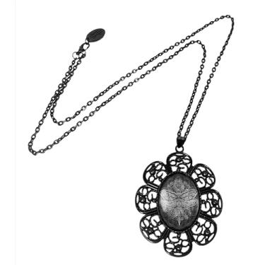 Imagem de Colar de libélula - Art Nouveau ornamentado, pingente esotérico, joia mandala, moldura de filigrana preta, corrente de 61 cm - 32-JBFN, grande, metal, sem pedra preciosa