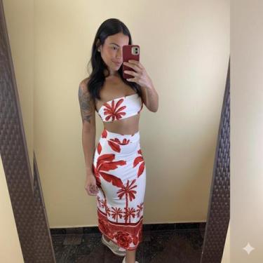 Imagem de Conjunto Tropical Elegante Top Faixa e Saia Longa com Estampa de Folha
