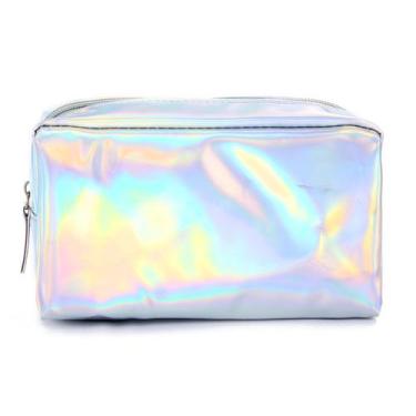 Imagem de Bolsa de maquiagem Teensery holográfica de couro PU impermeável