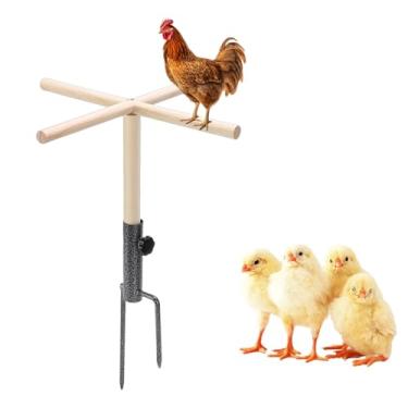 Imagem de Luocute Suporte de Poleiro de Madeira para Pintinhos, Estacas de Metal Resistentes para Instalação No Jardim Com 3 Blocos de Madeira de Pinho, Suporte de Poleiro Multifuncional para