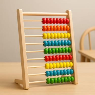 Imagem de Ábaco Educativo de Madeira Colorido – Brinquedo Montessori Infantil Aprender Números, Contar e Calcular – Desenvolvimento Cognitivo e Coordenação Motora – Brinquedo Didático para Crianças 2 3 4 5 anos