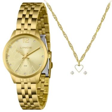 Imagem de Relógio Feminino Dourado Lince LRG4842L36 K0HY Kit Colar e Brincos