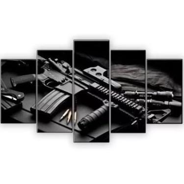 Imagem de Kit quadro decorativo 5 peças 95x60cm Mosaico Arma Jogo De Guerra Soldado